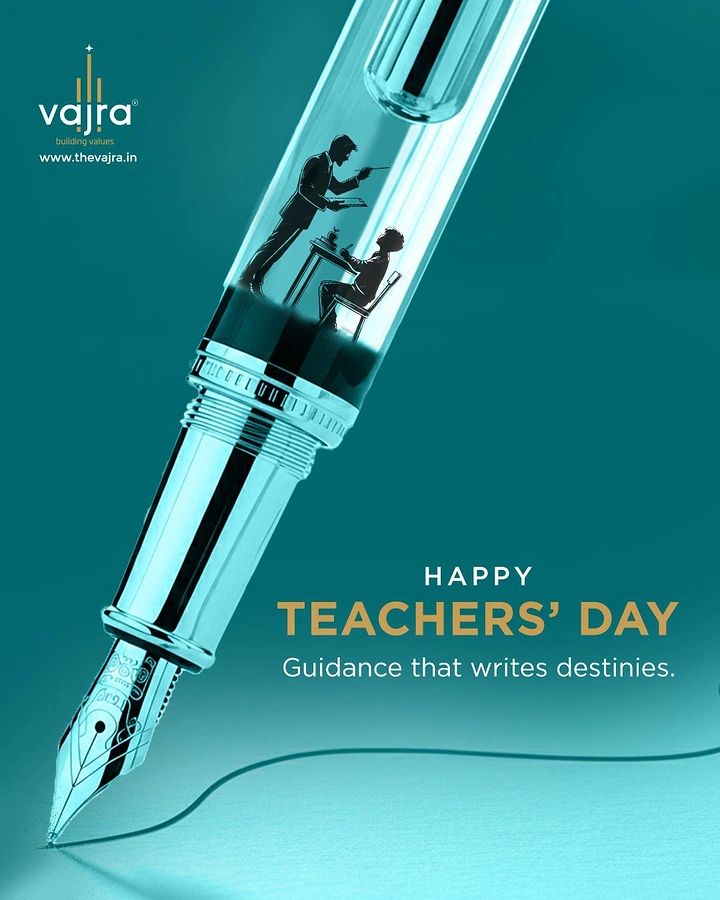 Teachers Day creative ad: Transparent fountain pen containing teacher-student silhouette