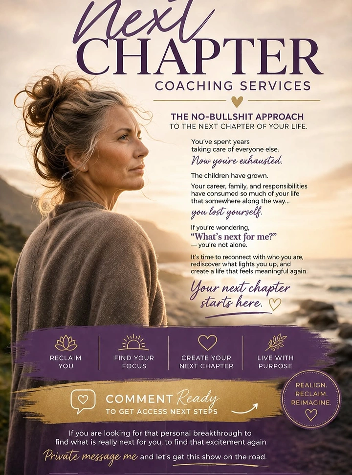 Life & Business Coaches creative ad: Next-chapter metaphor with refined portrait