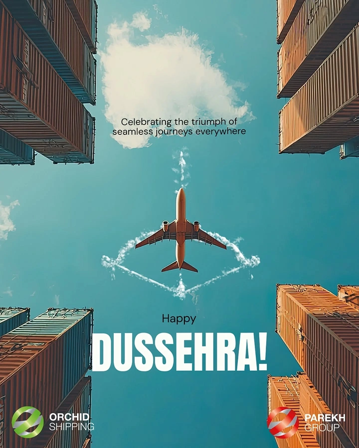 Dussehra creative ad: Airplane from below with contrails forming a bow shape