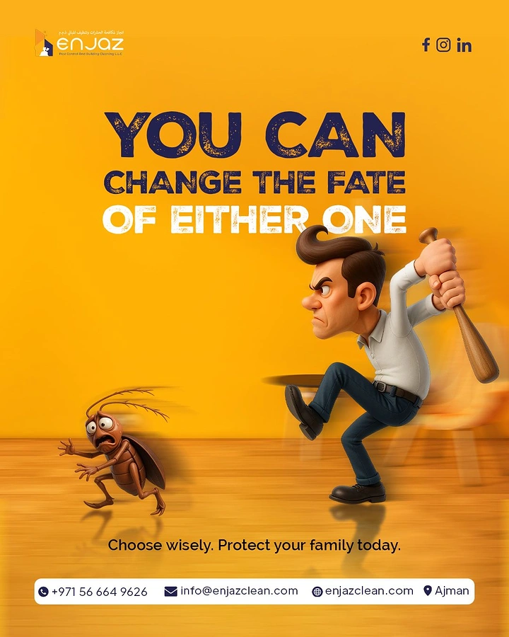 Pest Control creative ad: Man vs cockroach 'change the fate' duel