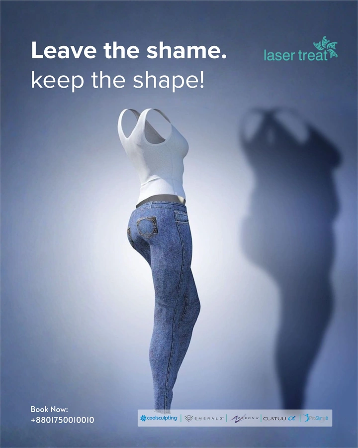 Weight Loss Clinics creative ad: Shadow metaphor supports body-shame message