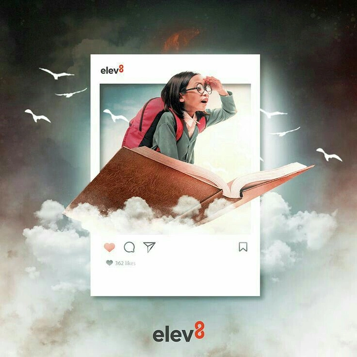 Study Abroad Consultants creative ad: Social-post frame in cloud scene