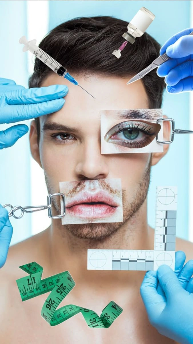 Plastic Surgery Clinics creative ad: Face becomes an unexpected measurement board