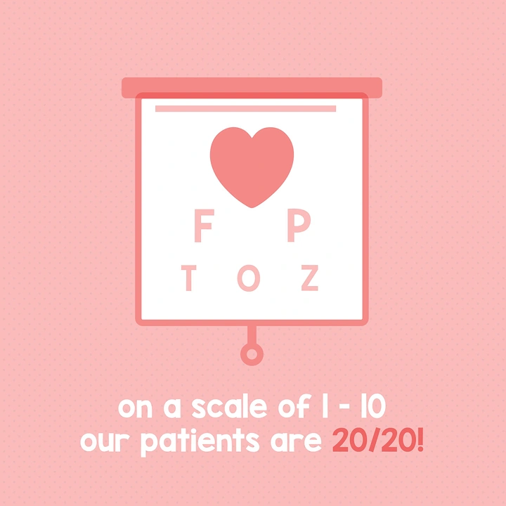 Opticians & Eye Care creative ad: Eye chart heart, '20/20 patients' pun