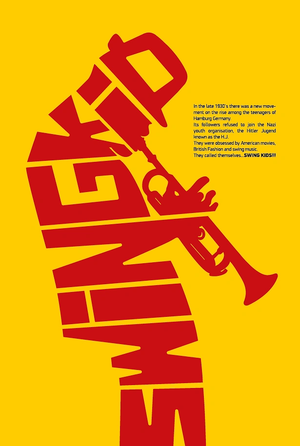 Creative ad: Trumpet player silhouette built from letterforms