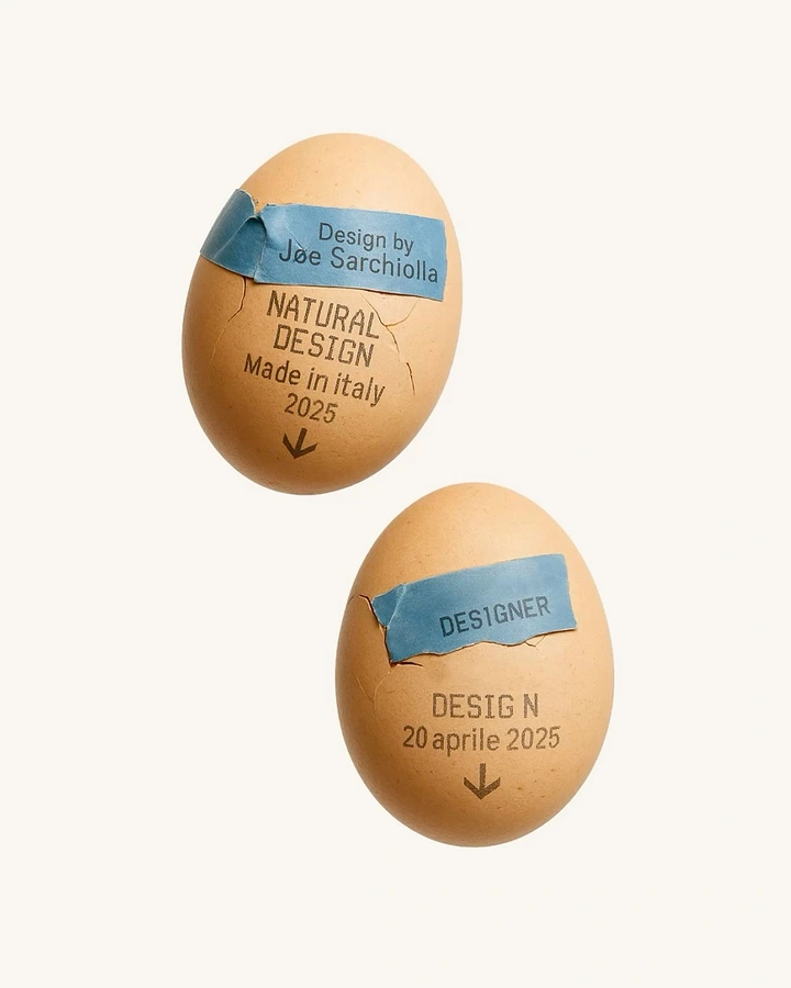 Easter creative ad: Two brown eggs stamped with design text and patched with blue tape