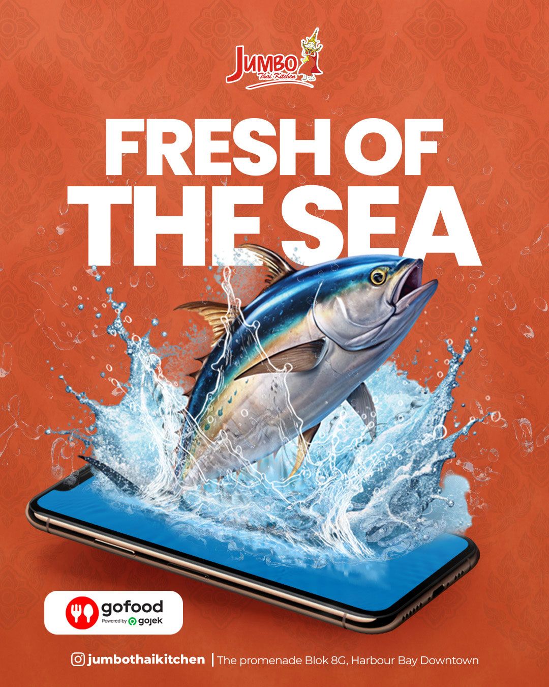 Instagram post: Fish bursts from phone screen