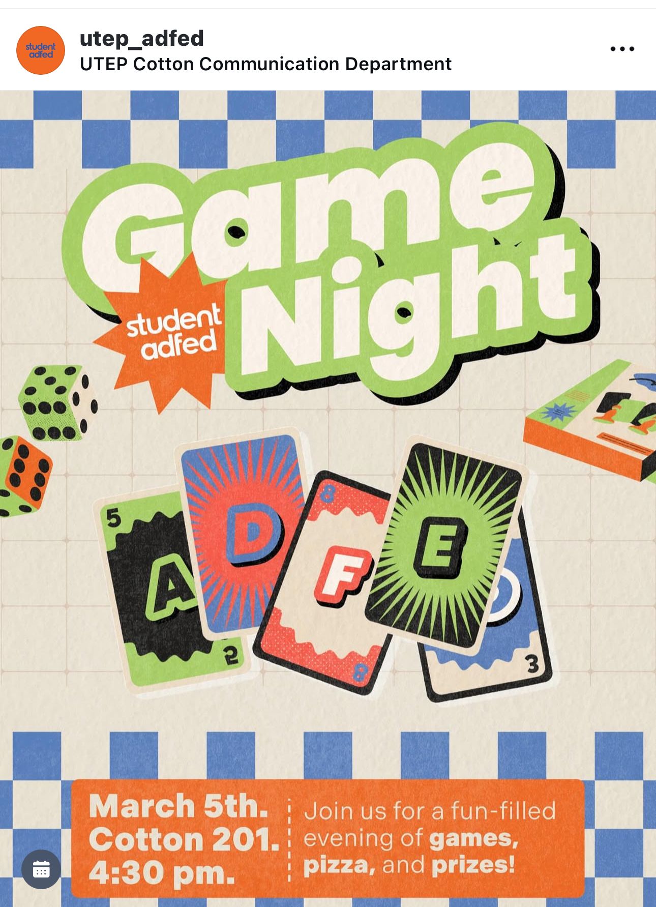 Instagram post: Game cards reinforce playful event theme