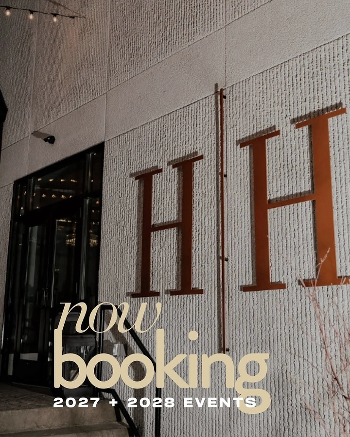 Banquet Halls & Venues creative ad: Now booking script on venue facade signage