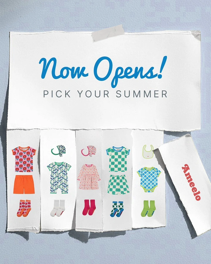 Kids Clothing creative ad: Outfits laid out as torn paper strips