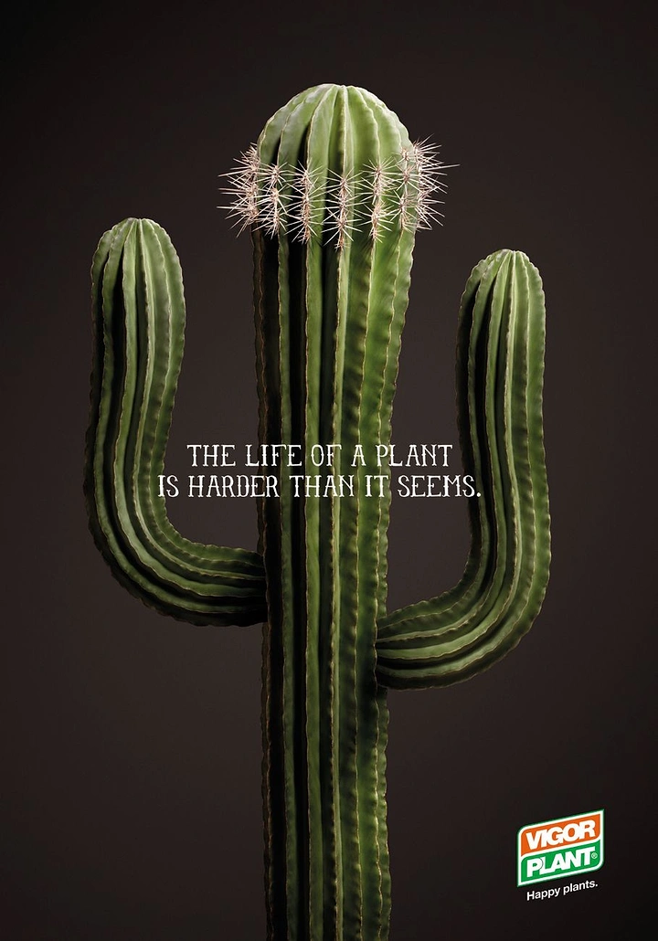 Landscaping & Gardening creative ad: Cactus as flexing arm, tough plant