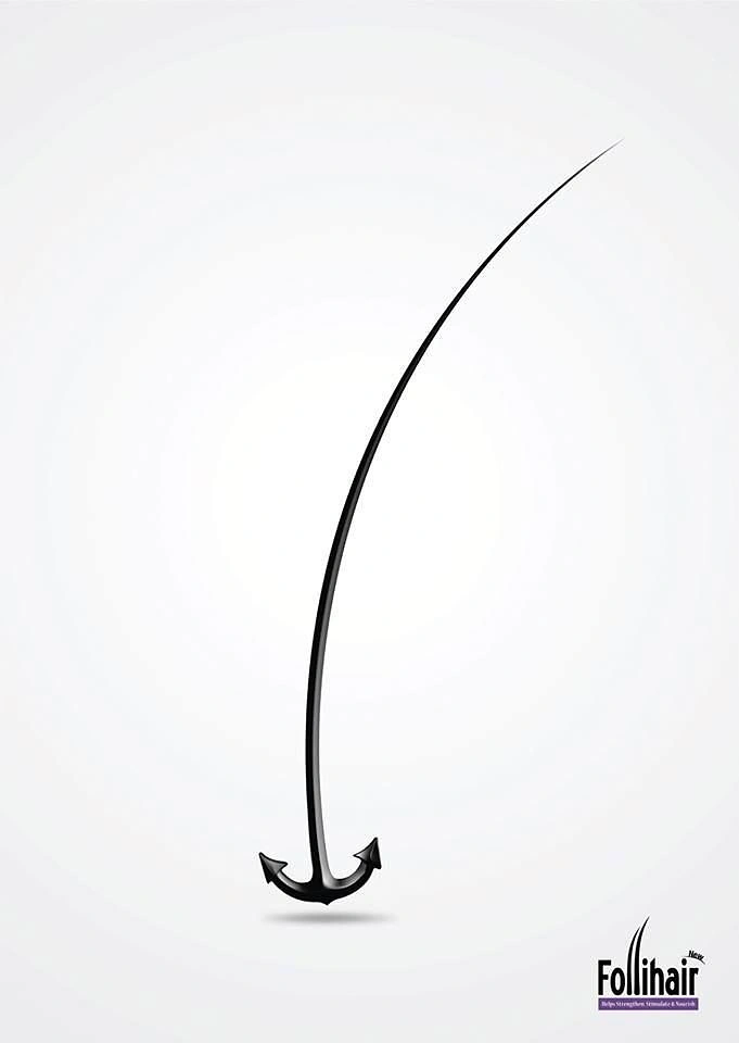 Hair Transplant & Hair Clinics creative ad: Hair strand as anchor, rooted metaphor