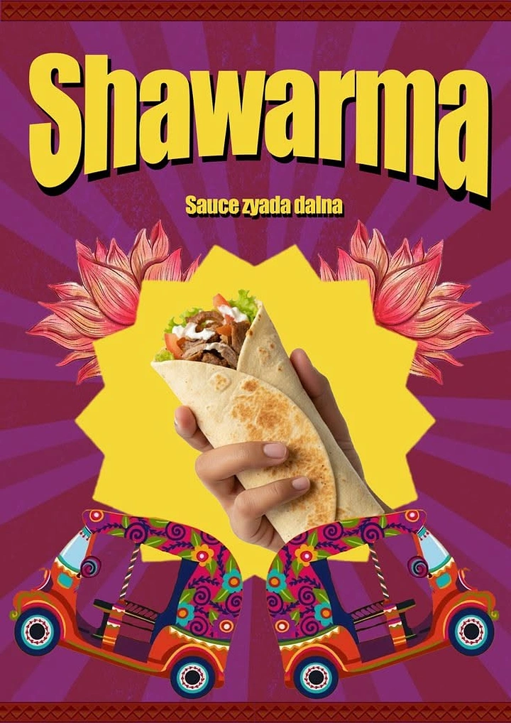 Arabic & Middle Eastern Restaurants creative ad: Retro cultural collage around shawarma