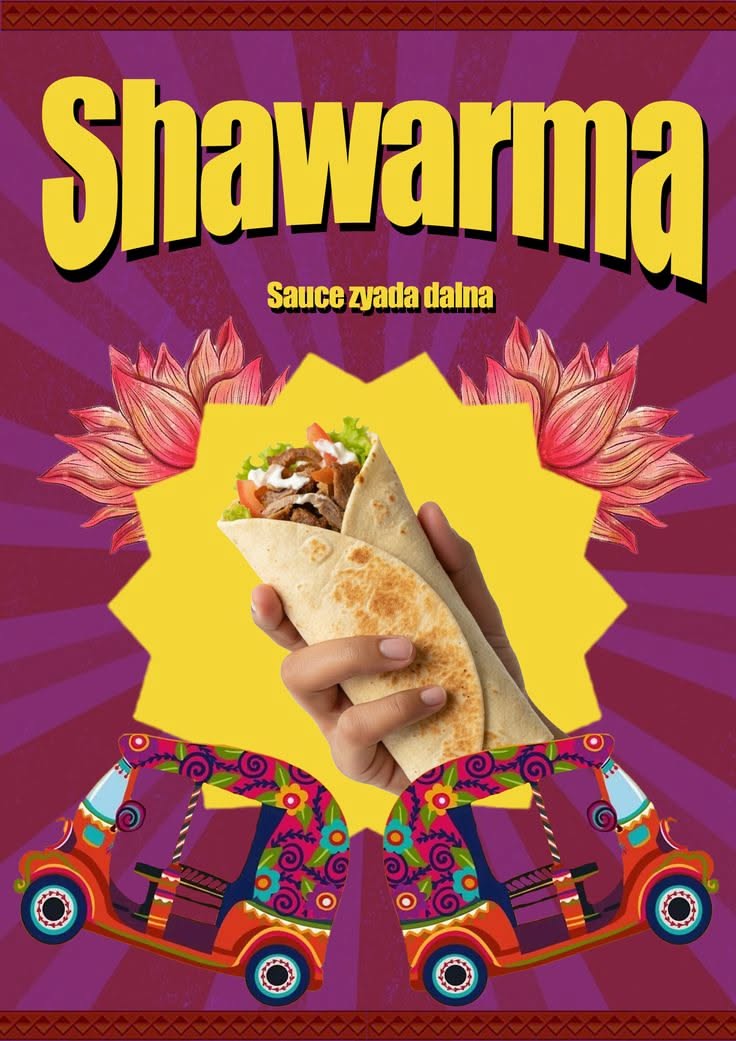 Story: Retro cultural collage around shawarma