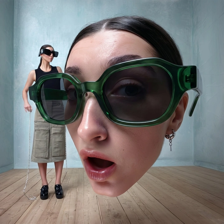 Sunglasses Brands creative ad: Surreal scale creates memorable fashion image