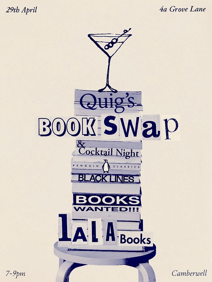 Bookstores creative ad: Cut-out type stacked as books with martini