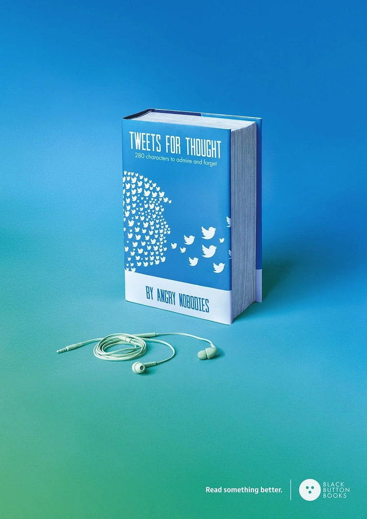 Bookstores creative ad: Twitter feed as a book: 'Tweets for Thought'