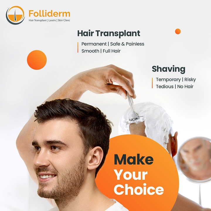 Hair Transplant & Hair Clinics creative ad: Transplant vs shaving choice comparison