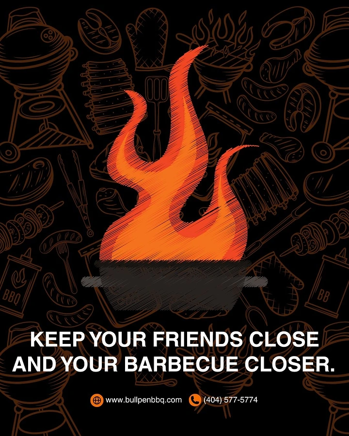 BBQ & Grill Restaurants creative ad: Flame hero and memorable barbecue wordplay