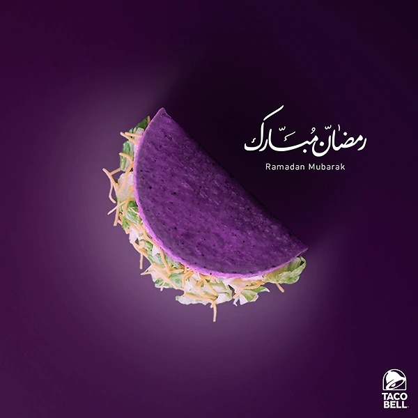 Ramadan creative ad: Purple-shelled taco posed as a crescent moon
