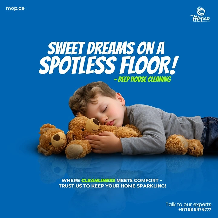 Cleaning Services creative ad: Child sleeping on spotless floor pun