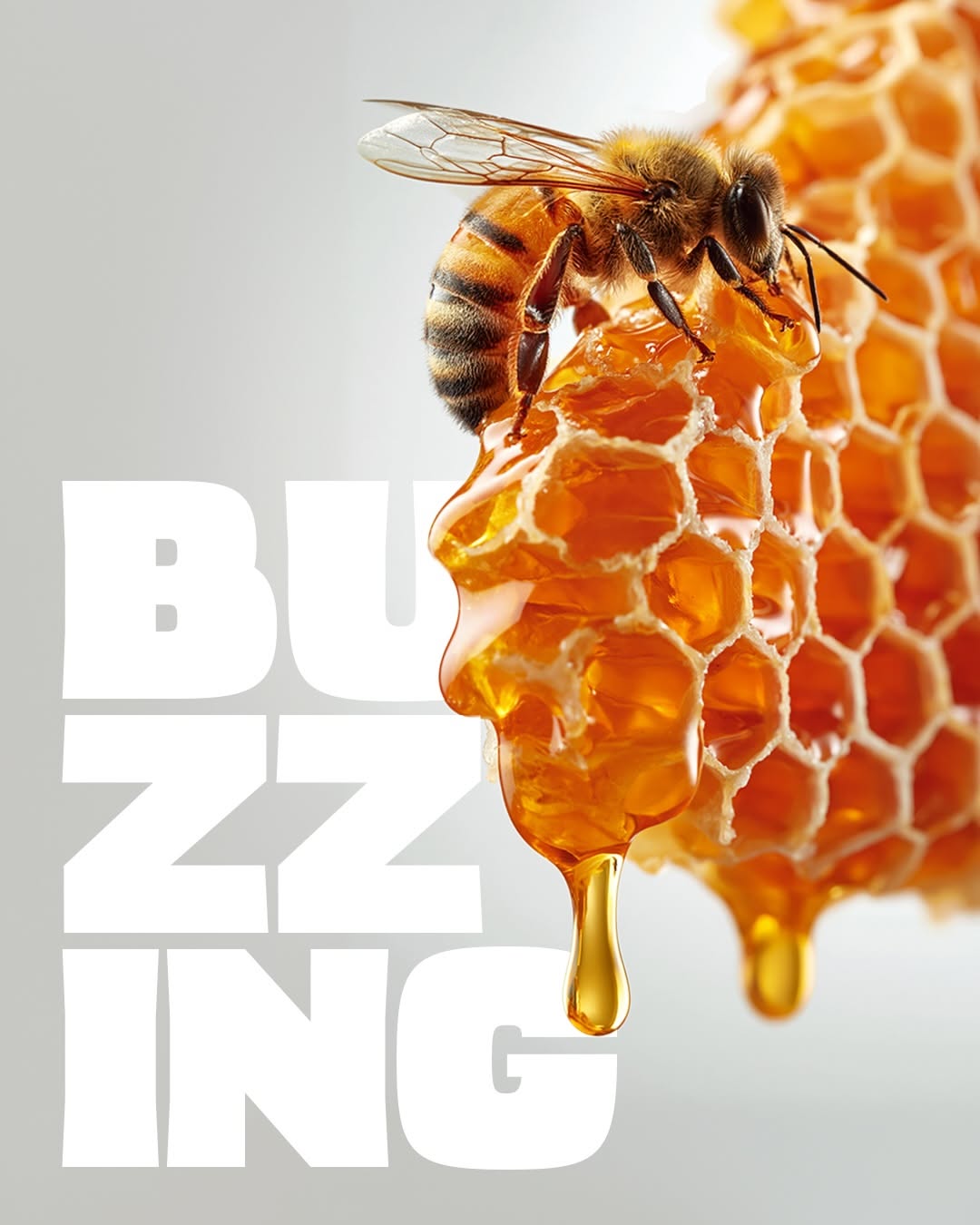 Instagram post: Buzzing wordplay with honeycomb imagery, slide 1