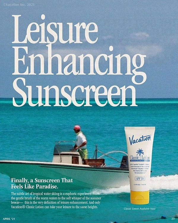 Sunscreen & Sun Care creative ad: Excellent leisure-enhancing sunscreen editorial pun