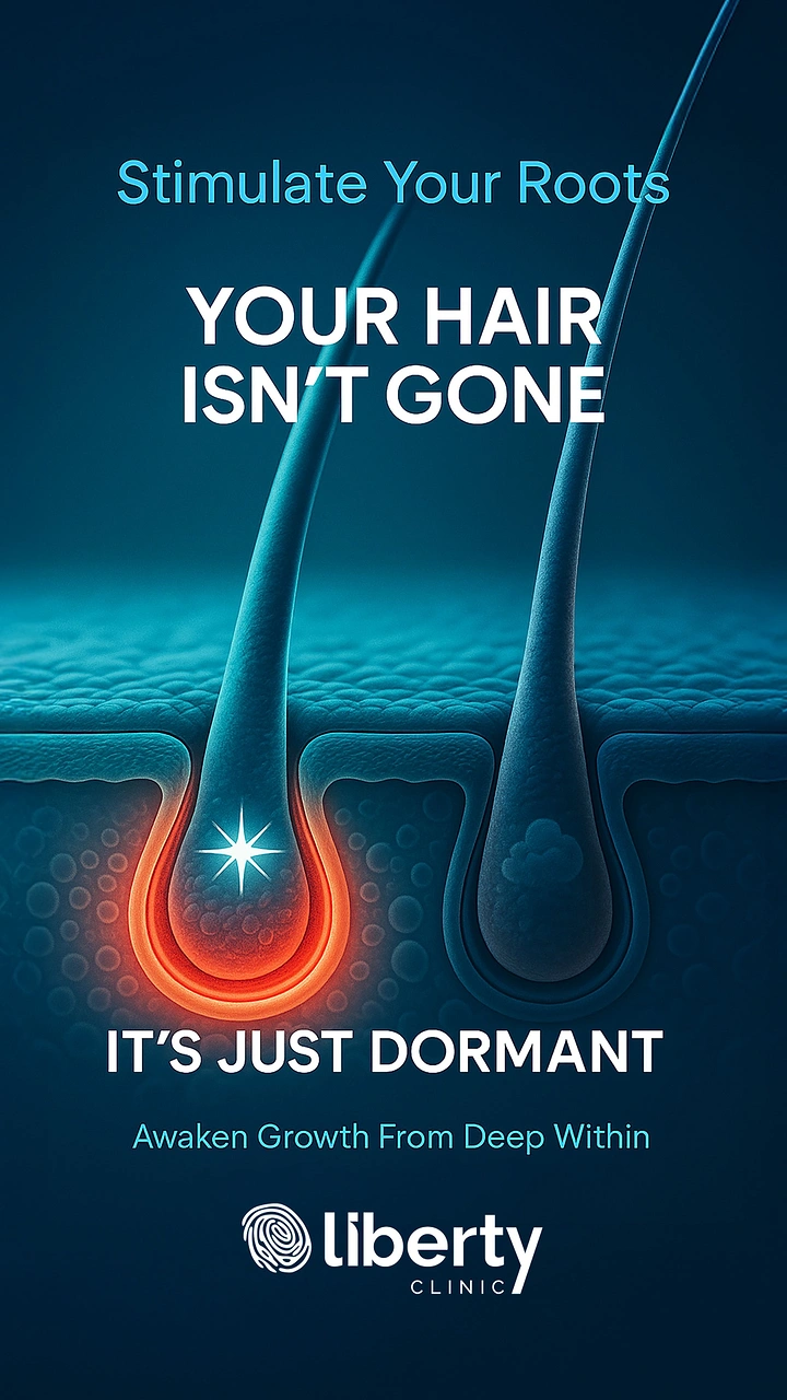 Hair Transplant & Hair Clinics creative ad: Glowing dormant follicle, 'isn't gone' copy