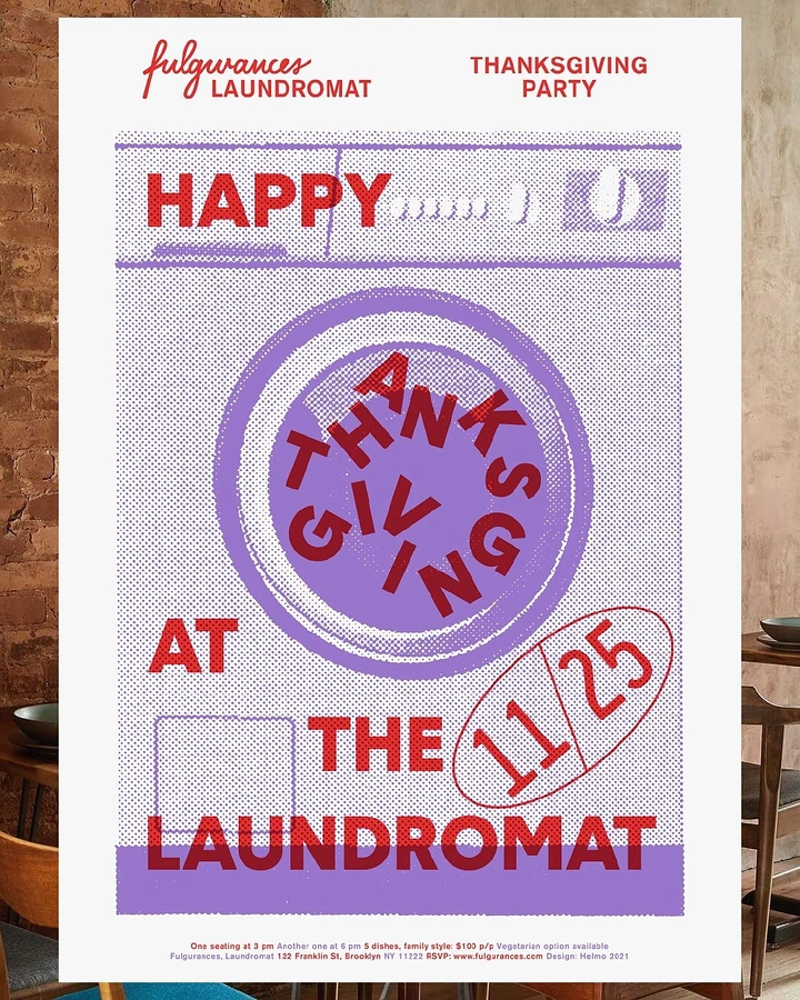 Laundry & Dry Cleaning creative ad: Washer drum becomes Thanksgiving stamp typography
