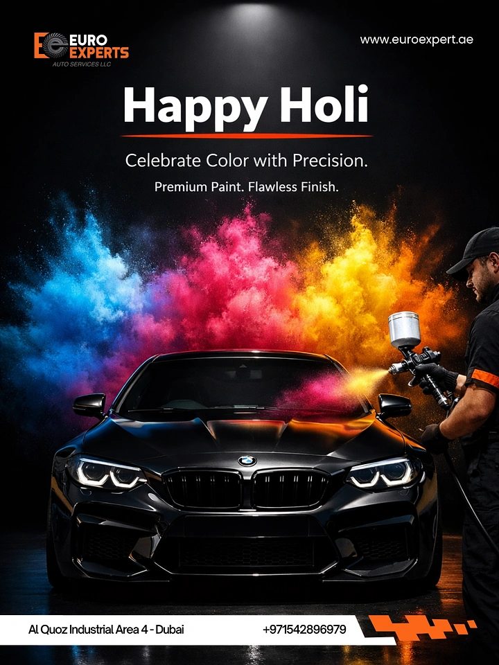 Holi creative ad: Spray gun painting Holi color cloud