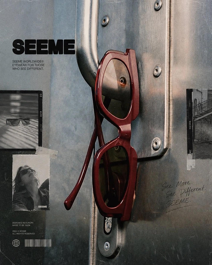 Creative ad: Burgundy sunglasses hanging on a steel door handle