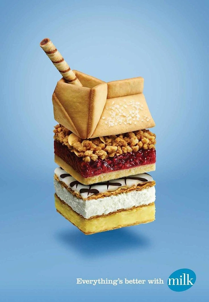Dairy Brands creative ad: Pastry stack forms milk carton