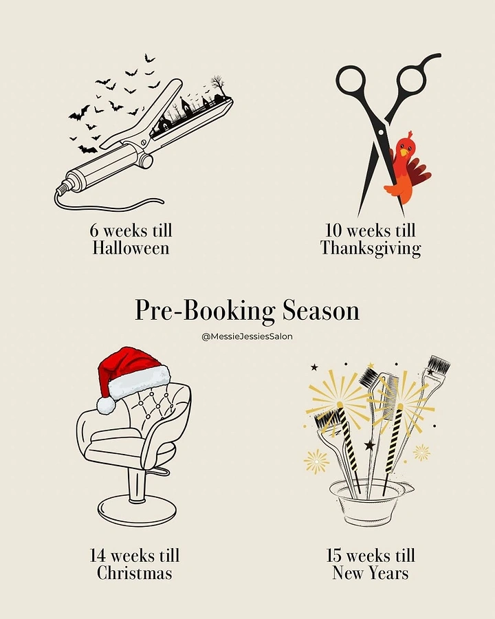 Halloween creative ad: Four salon tools line-drawn with holiday accents