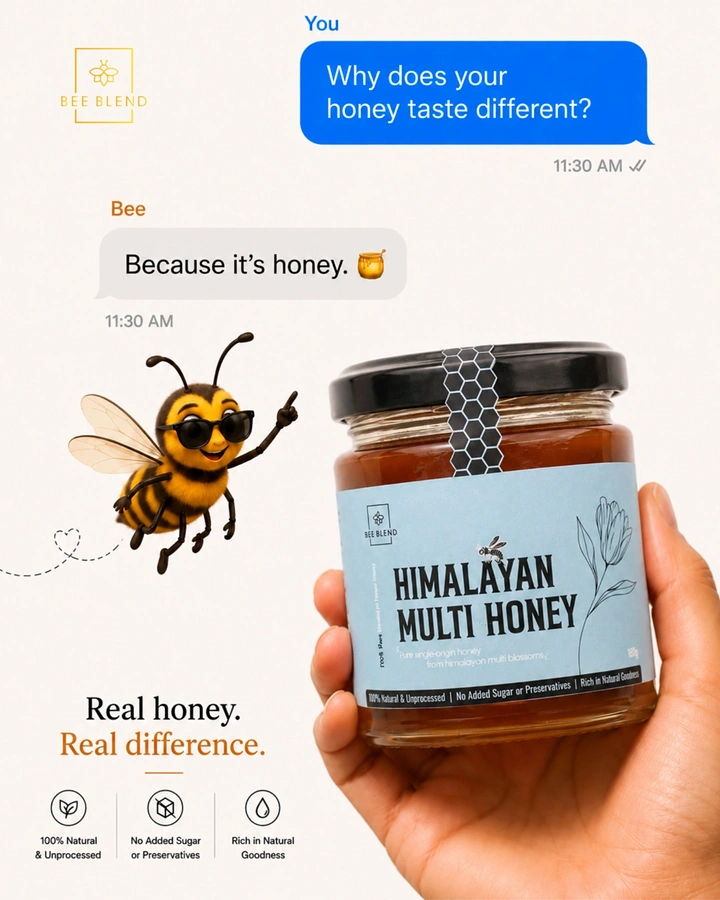Honey Brands creative ad: Chat format frames honey differentiation