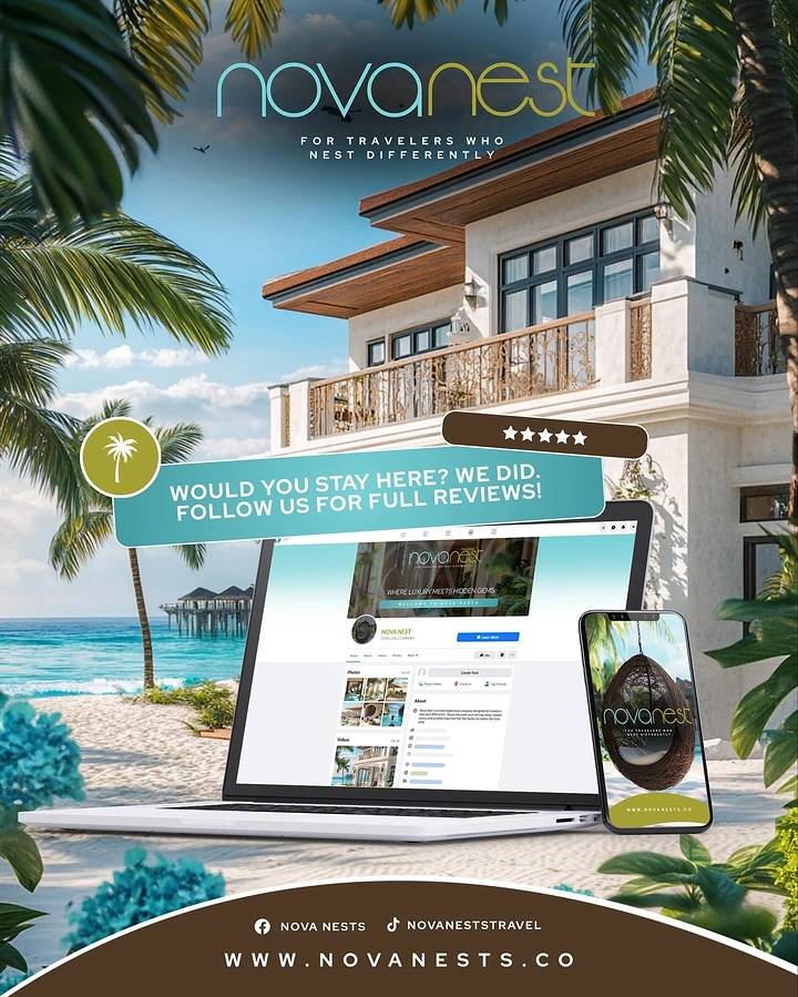 Vacation Rentals & Holiday Homes creative ad: Social-follow message staged through devices
