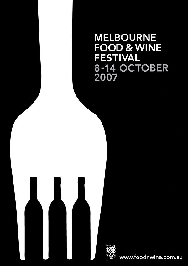 Events & Nightlife creative ad: White fork whose tine gaps form wine bottle silhouettes