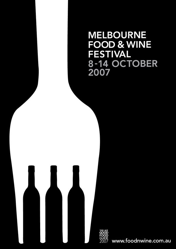 Poster: White fork whose tine gaps form wine bottle silhouettes