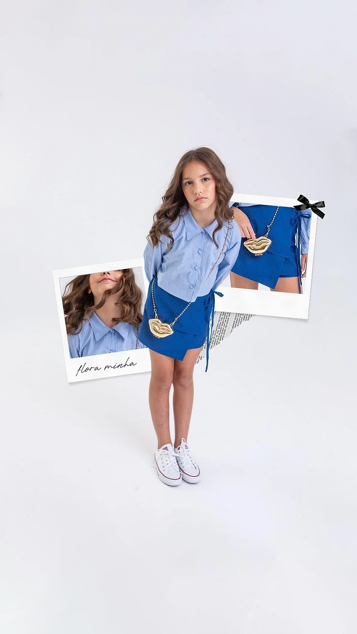 Kids Clothing creative ad: Polaroid cutouts pinned around model