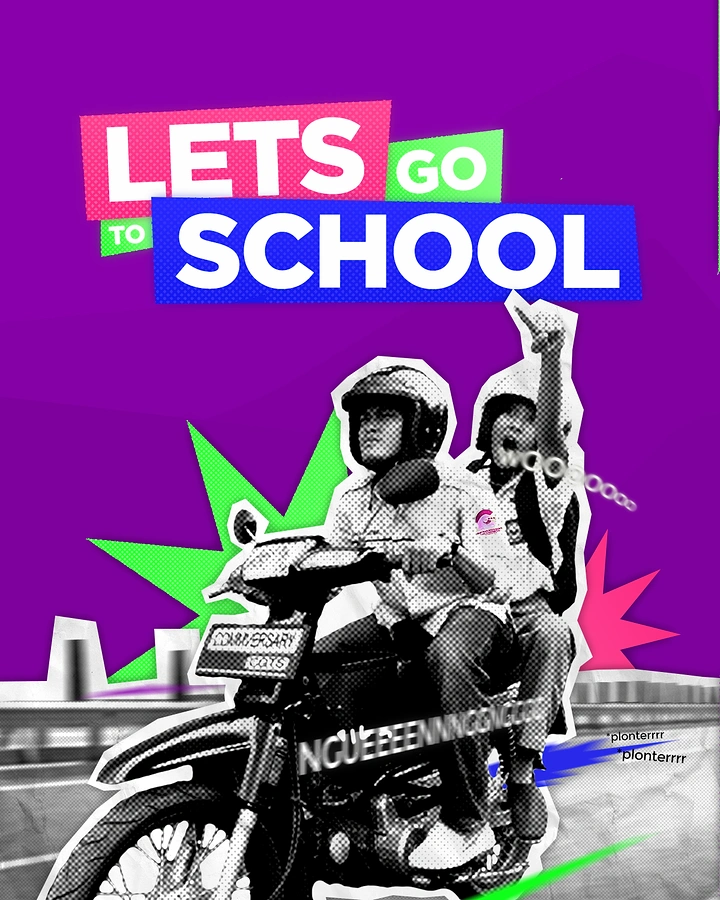 Schools & School Admissions creative ad: Bold motorcycle-powered school campaign