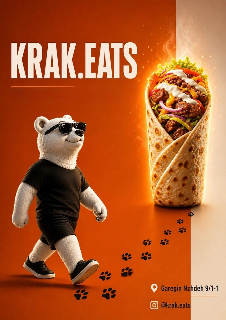 Arabic & Middle Eastern Restaurants creative ad: Panda mascot walks toward product
