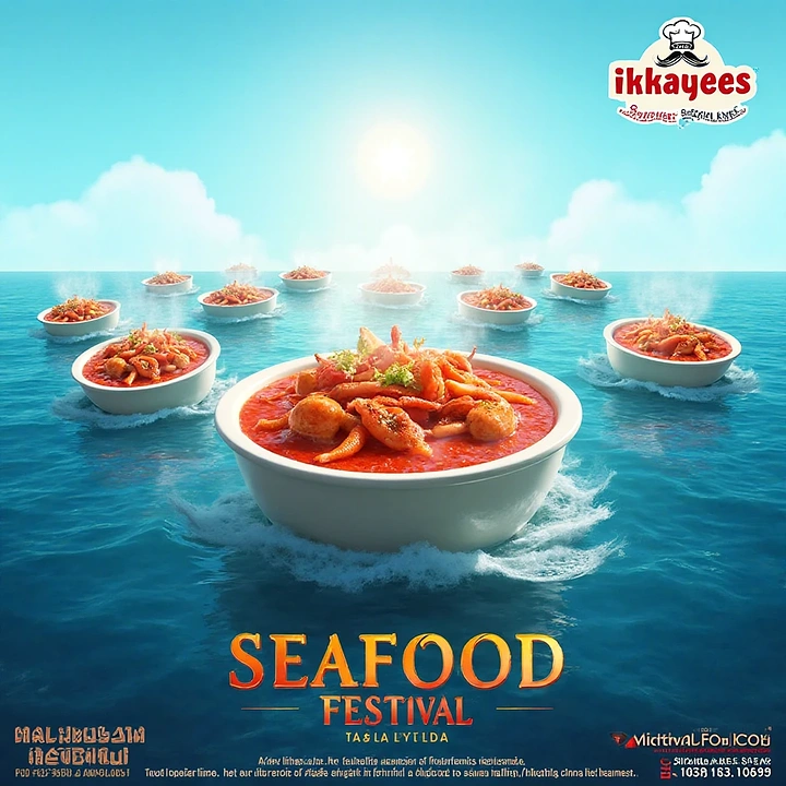 Seafood Restaurants creative ad: Seafood bowls float across ocean