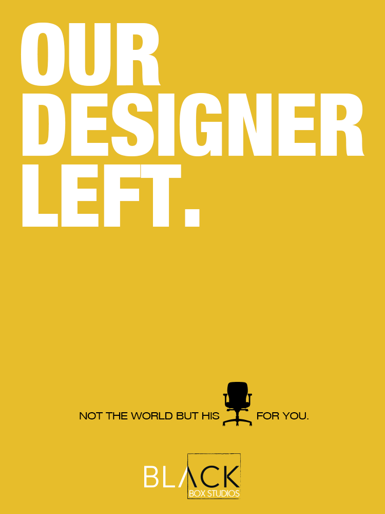 Oversized headline with an office chair pictogram