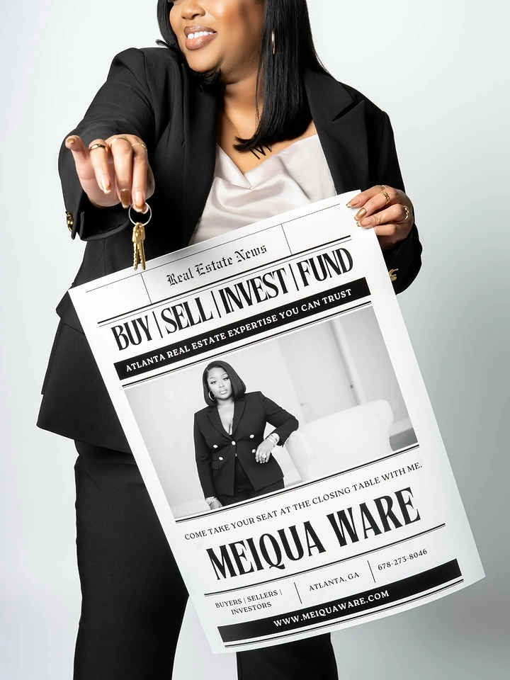 Real Estate Agents creative ad: Agent holds own front-page newspaper flyer