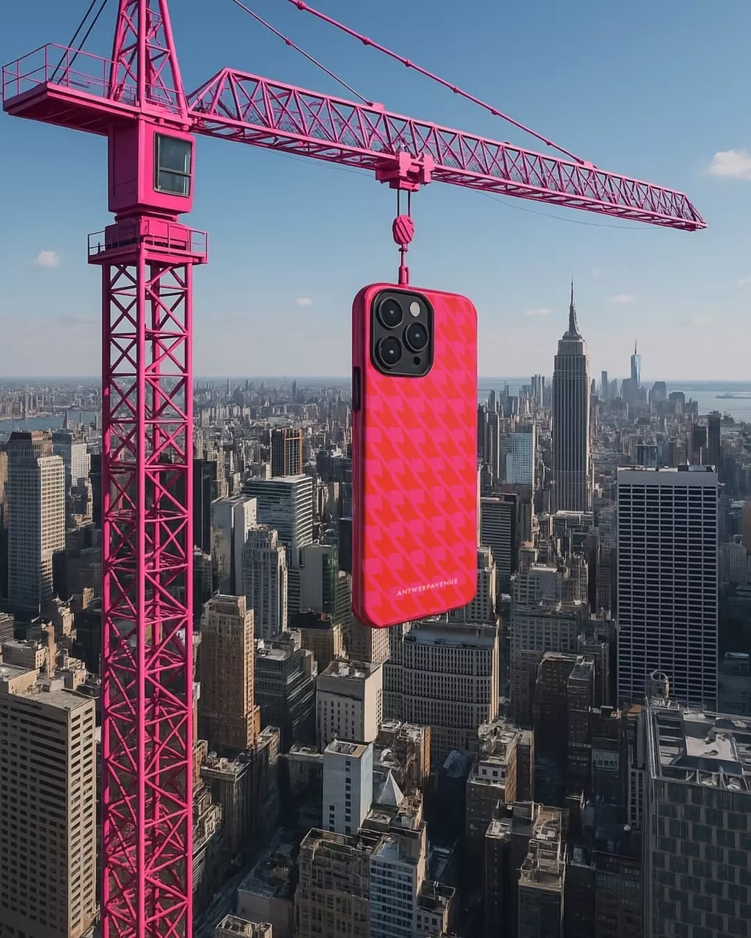 Instagram post: Giant case suspended over city skyline