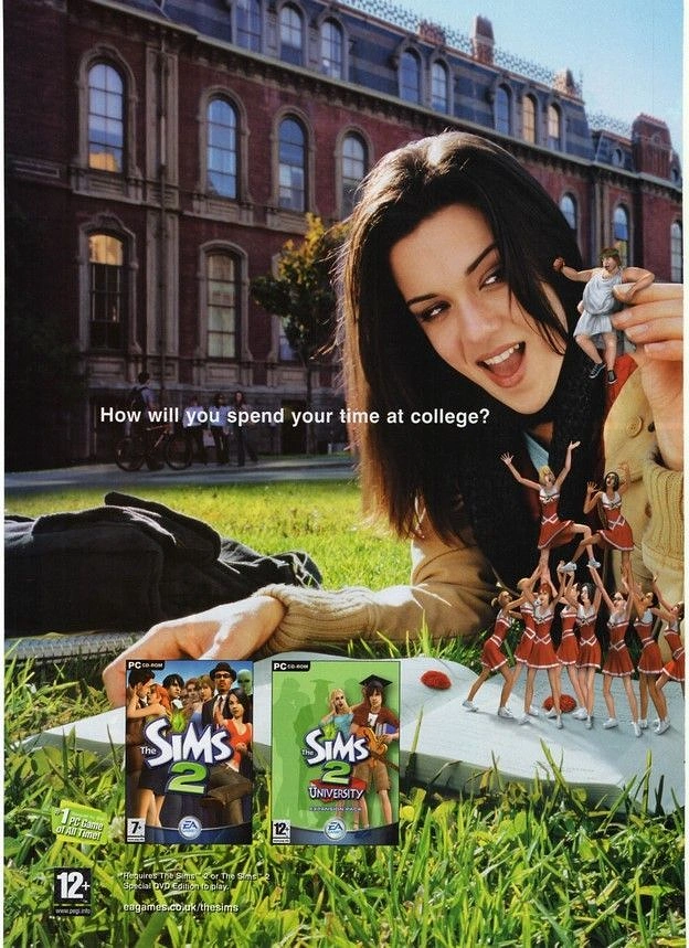 Gaming & Esports creative ad: Giant girl playing with tiny Sims