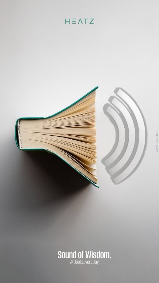 Fanned open book shaped like a speaker icon with sound waves