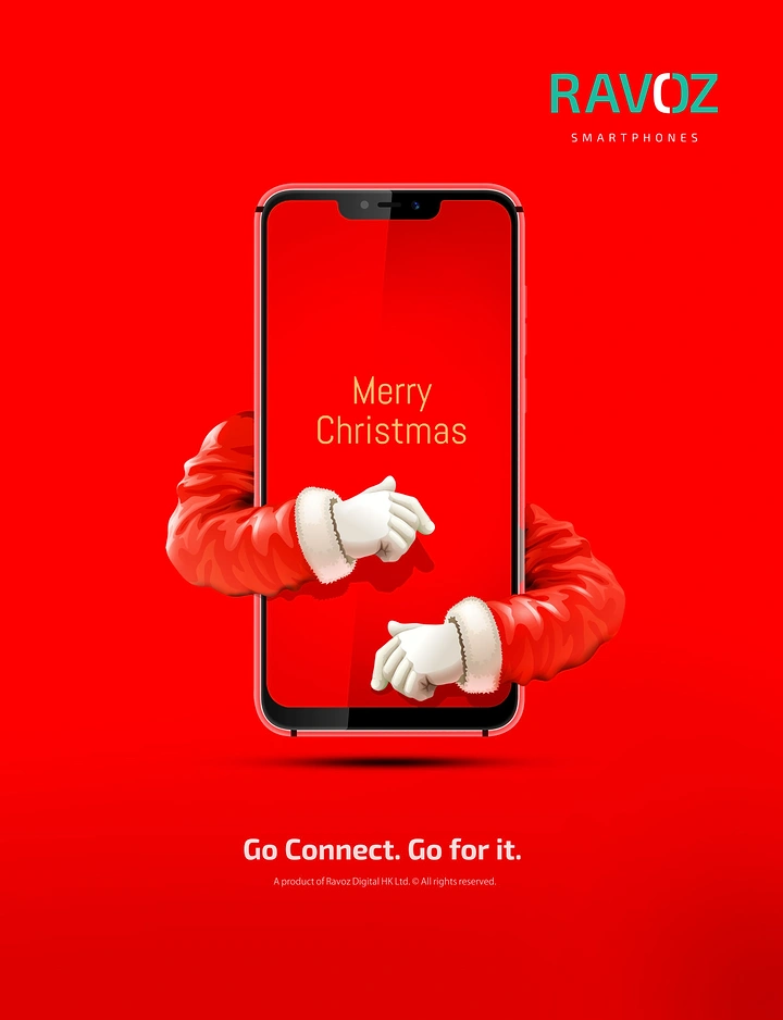 Christmas creative ad: Smartphone hugged by Santa's arms