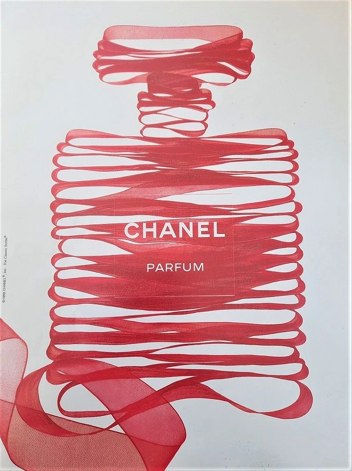 Perfume & Fragrance creative ad: Perfume bottle silhouette formed from looped red ribbon