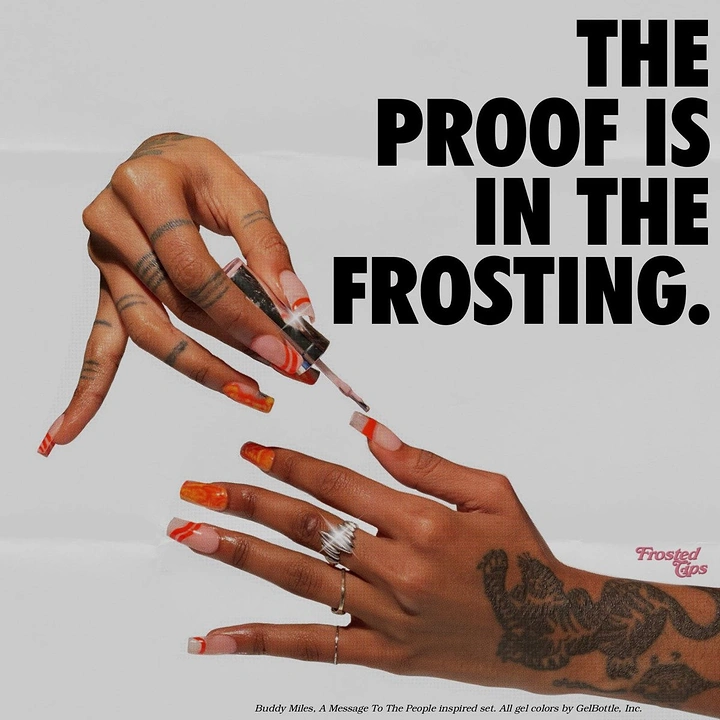 Nail Salons creative ad: 'Proof is in the frosting' pun, bold type