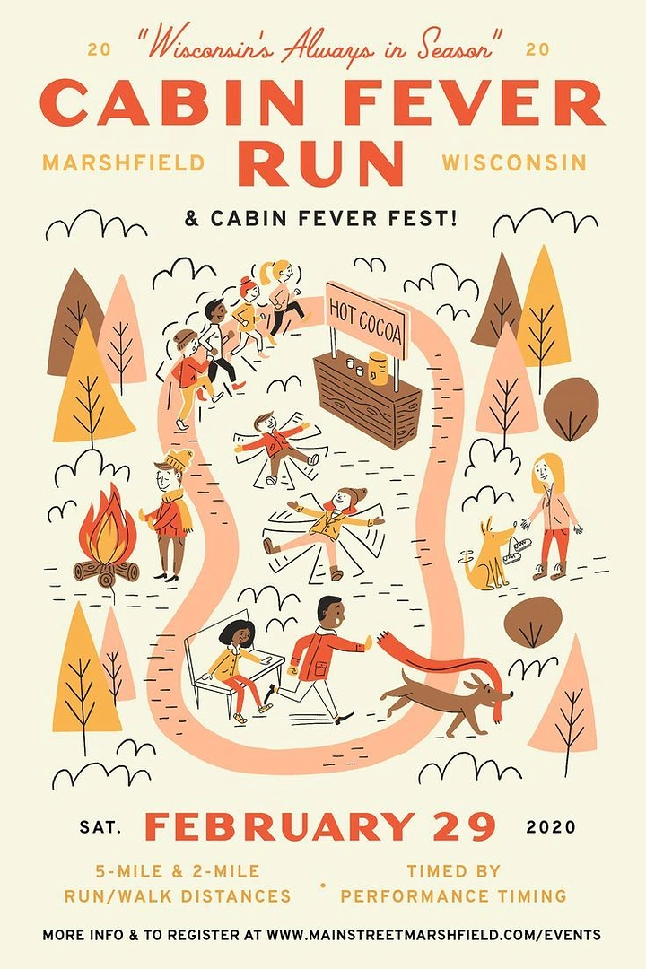 Summer Camps & Kids Activities creative ad: Cabin fever pun drives the illustrated concept